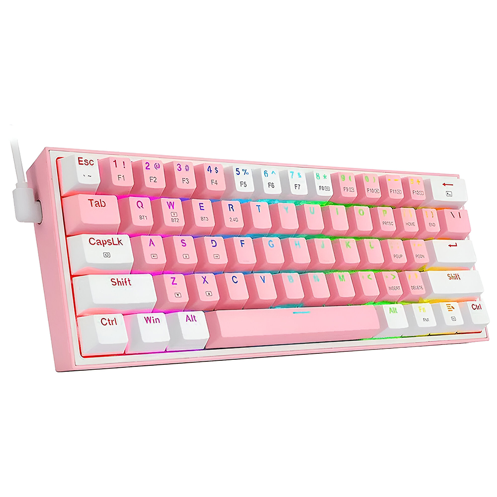 Teclado Gamer Mecánico Redragon K617-R Fizz Rainbow Mini USB RGB Blue Inglés - Rosa Blanco