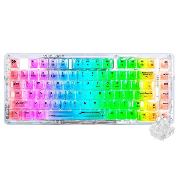 Teclado Gamer Mecánico REDRAGON K649CT-RGB-Pro Elf Pro Wireless Inglés-Transparente