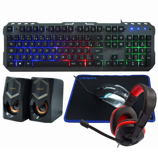 Kit Gamer SATELLITE Gk-53 Teclado+mouse+mousepad+speaker+auricular Portugués-Negro
