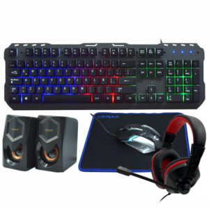 Kit Gamer Satellite GK-54 Teclado + Mouse + Mousepad + Speaker + Auricular Español Negro Gris