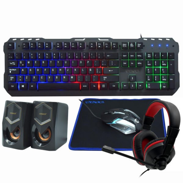 Kit Gamer SATELLITE Gk-54 Teclado+mouse+mousepad+speaker+auricular Español-Negro Gris