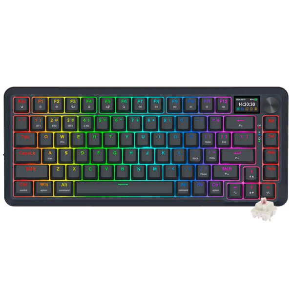 Teclado Gamer Mecánico REDRAGON K708-RGB-Pro Flekact Pro Wireless RGB Lcd Inglés-Negro