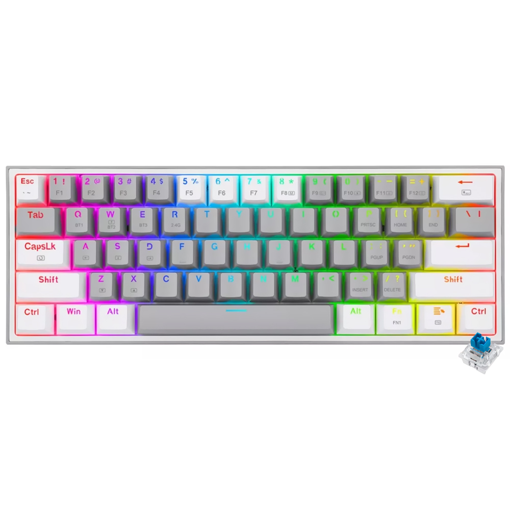 Teclado Gamer Mecánico Redragon K617-R Fizz Rainbow Mini USB RGB Blue Inglés Gris Blanco