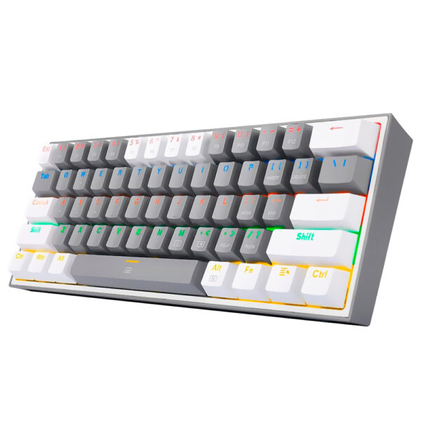 Teclado Gamer Mecánico Redragon K617-R Fizz Rainbow Mini USB RGB Blue Inglés Gris Blanco