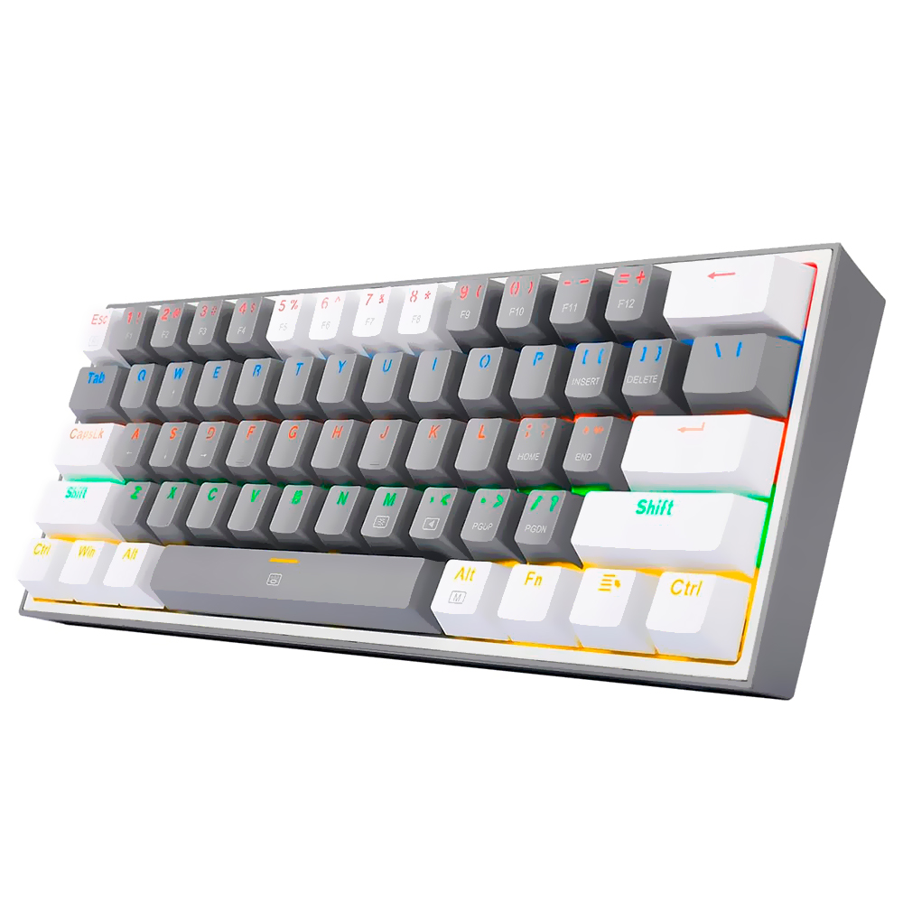 Teclado Gamer Mecánico Redragon K617-R Fizz Rainbow Mini USB RGB Blue Inglés Gris Blanco