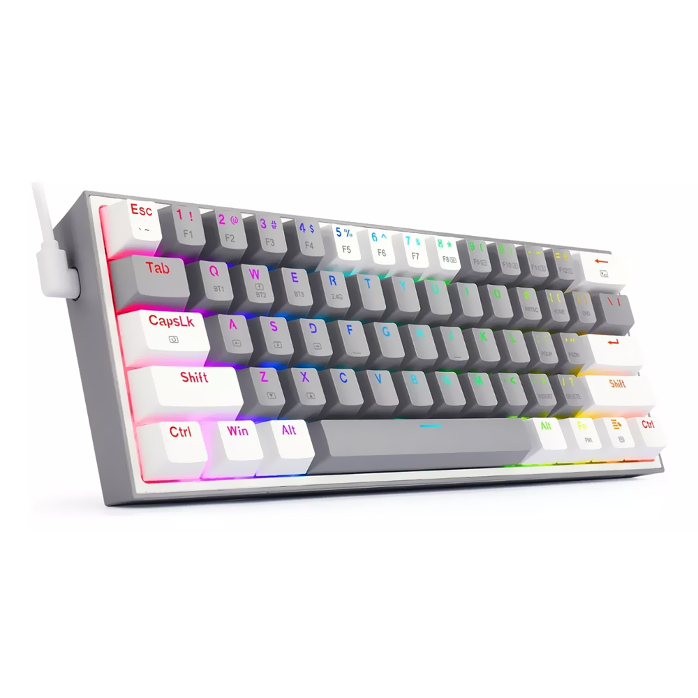 Teclado Gamer Mecánico Redragon K617-R Fizz Rainbow Mini USB RGB Blue Inglés Gris Blanco
