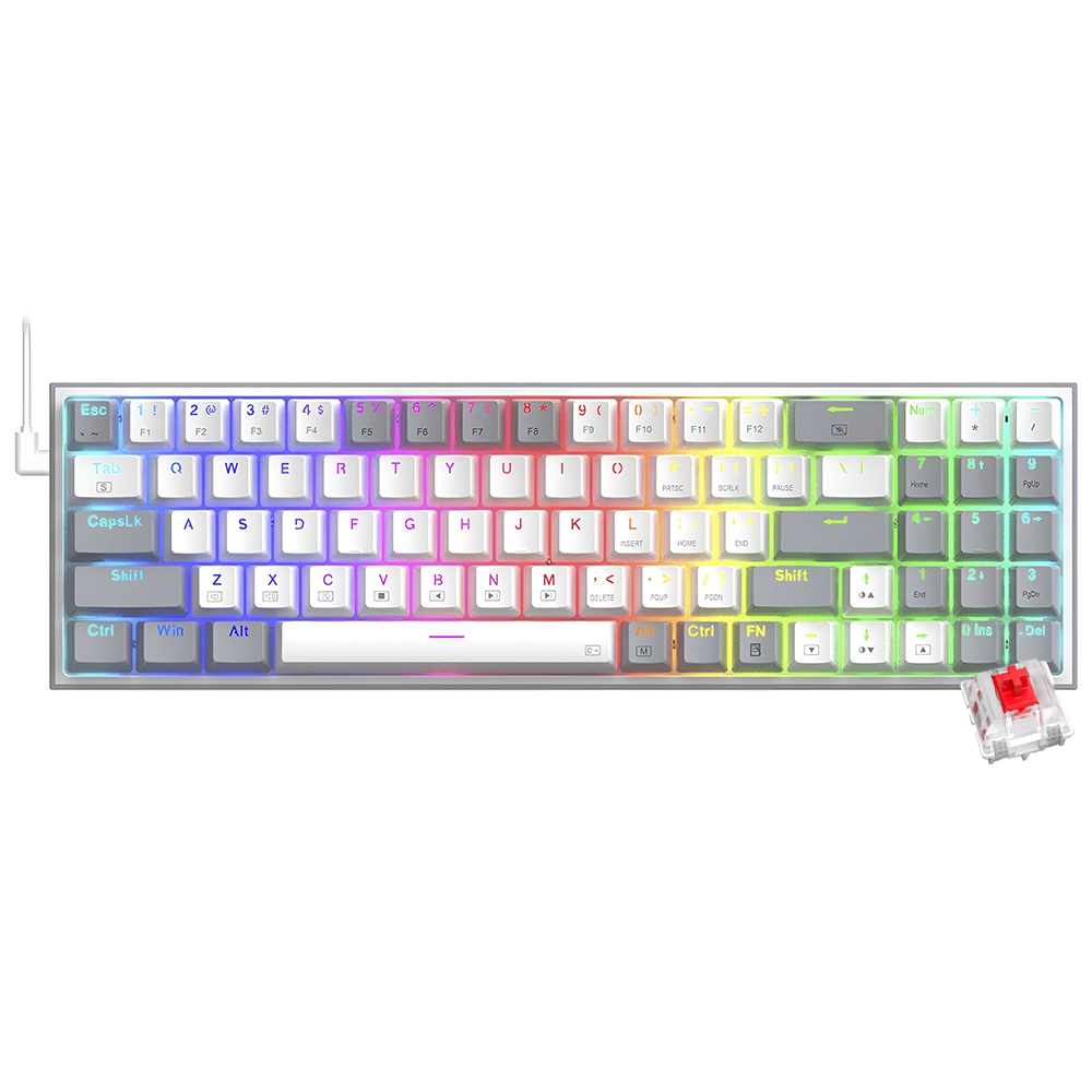 Teclado Gamer Mecánico Redragon K628WG-RGB Pollux USB RGB RED Inglés Blanco Gris