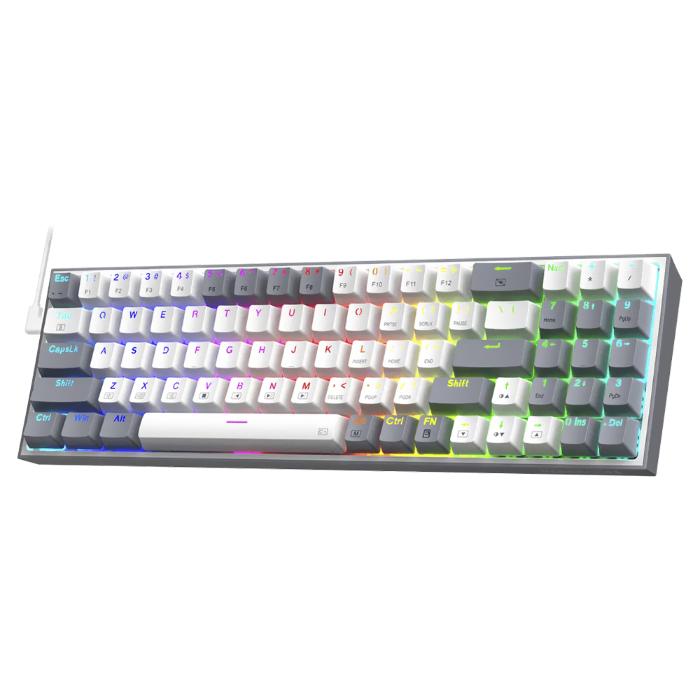 Teclado Gamer Mecánico Redragon K628WG-RGB Pollux USB RGB RED Inglés Blanco Gris