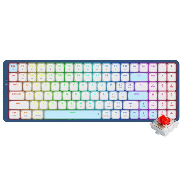 Teclado Gamer Mecánico REDRAGON K684WB-RGB-Pro Eva Pro Wireless RGB Inglés-Blanco Azul