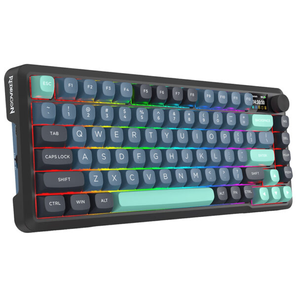 Teclado Gamer Mecánico Redragon K724GBG-RGB-PRO Behemoth Pro Wireless RGB Inglés Azul Negro