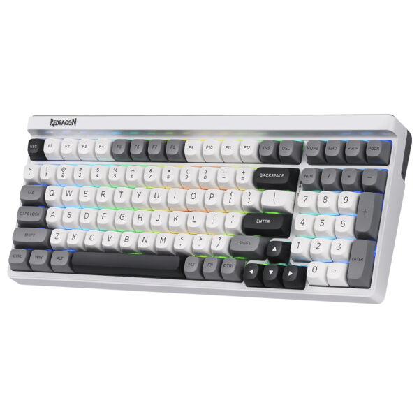 Teclado Gamer Mecánico Redragon K656WGB-RGB-PRO Garen Pro Wireless RGB Mint Mambo Inglés Blanco Gris