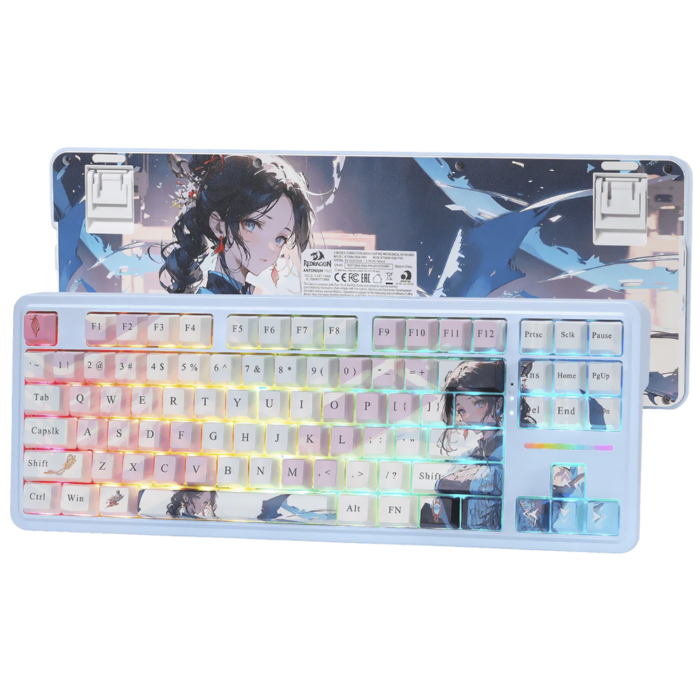 Teclado Gamer Mecánico Redragon K728AK-RGB-PRO Antonium Pro Wireless RGB Inglés Azul