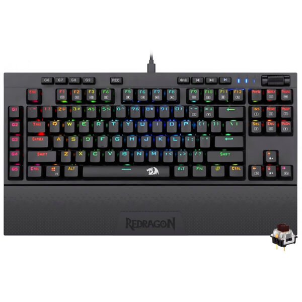 Teclado Gamer Mecánico Redragon K588RGB Broadsword USB RGB Brown Inglés Negro
