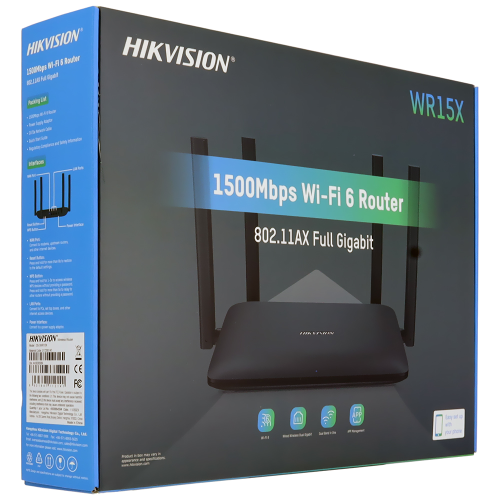 WIR. ROUTER HIKVISION DS-3WR15X 3LAN/1WAN 1500MBPS DUAL BAND GIGABIT WIFI 6 - 4 ANTENAS
