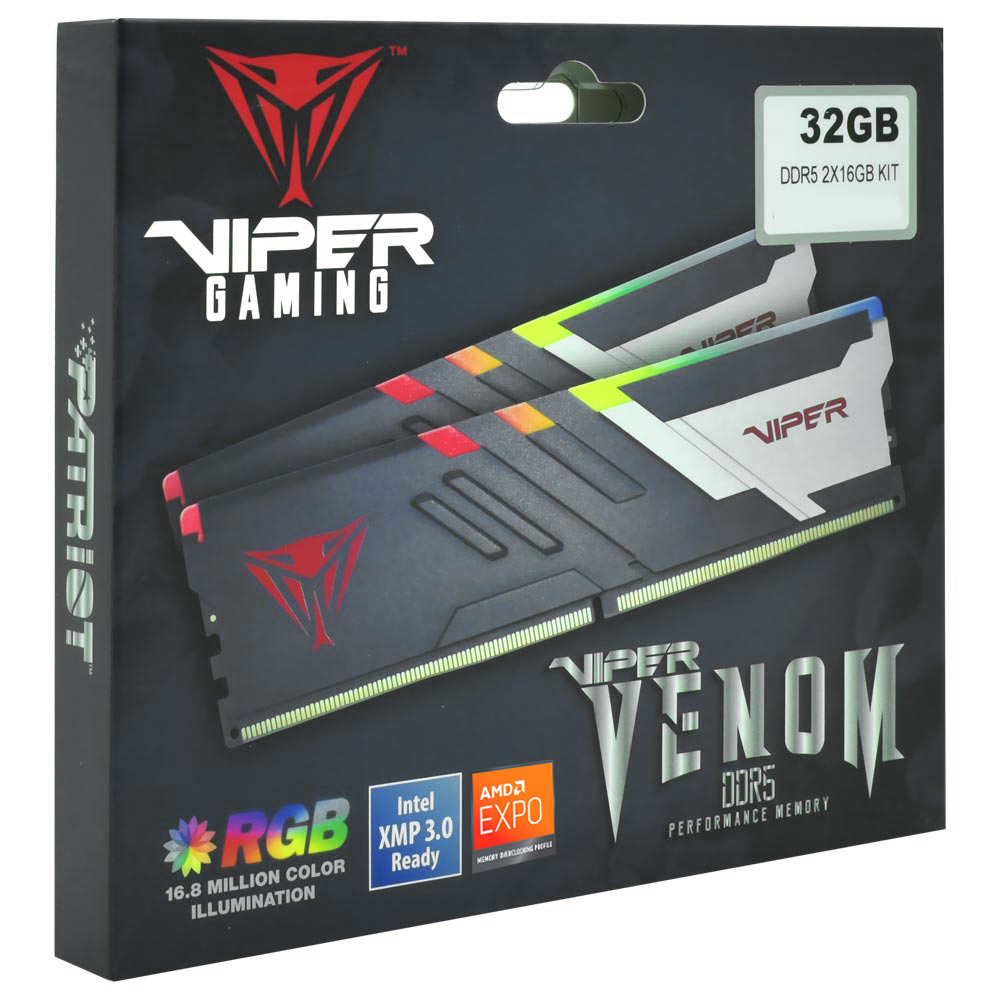 Memoria RAM Patriot Viper Venom 32GB (2X16GB) 6000MHz RGB - Negro / Plata (PVVR532G600C30K)