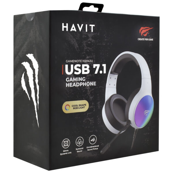 Auricular Gamer Havit H2043U GameNote RGB Con cable - Blanco