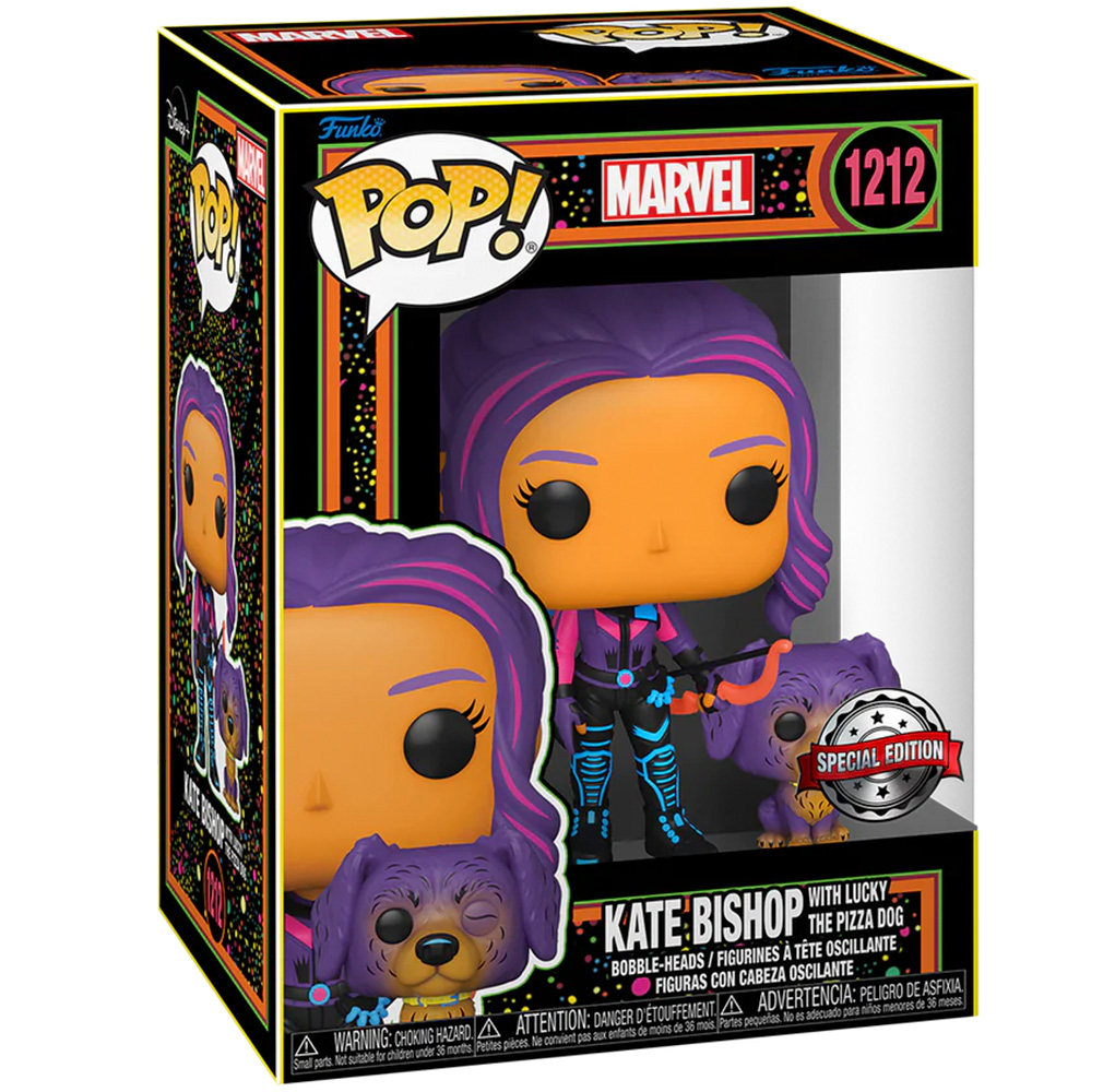 Funko Pop Marvel Hawkeye Blacklight Exclusive - Kate Bishop W/lucky The Pizza Dog 1212