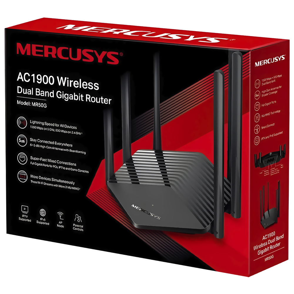 Router Mercusys MR50G AC1900 Dual Band 2.4GHz 5GHz 6 Antenas Negro