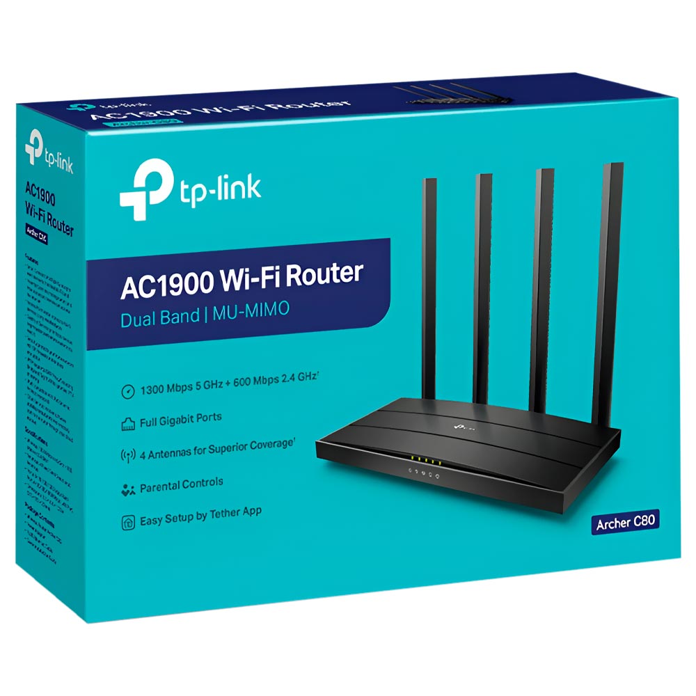 Router Tp-Link Archer C80 AC1900 Dual Band 2.4GHz 5GHz 4 Antenas Negro