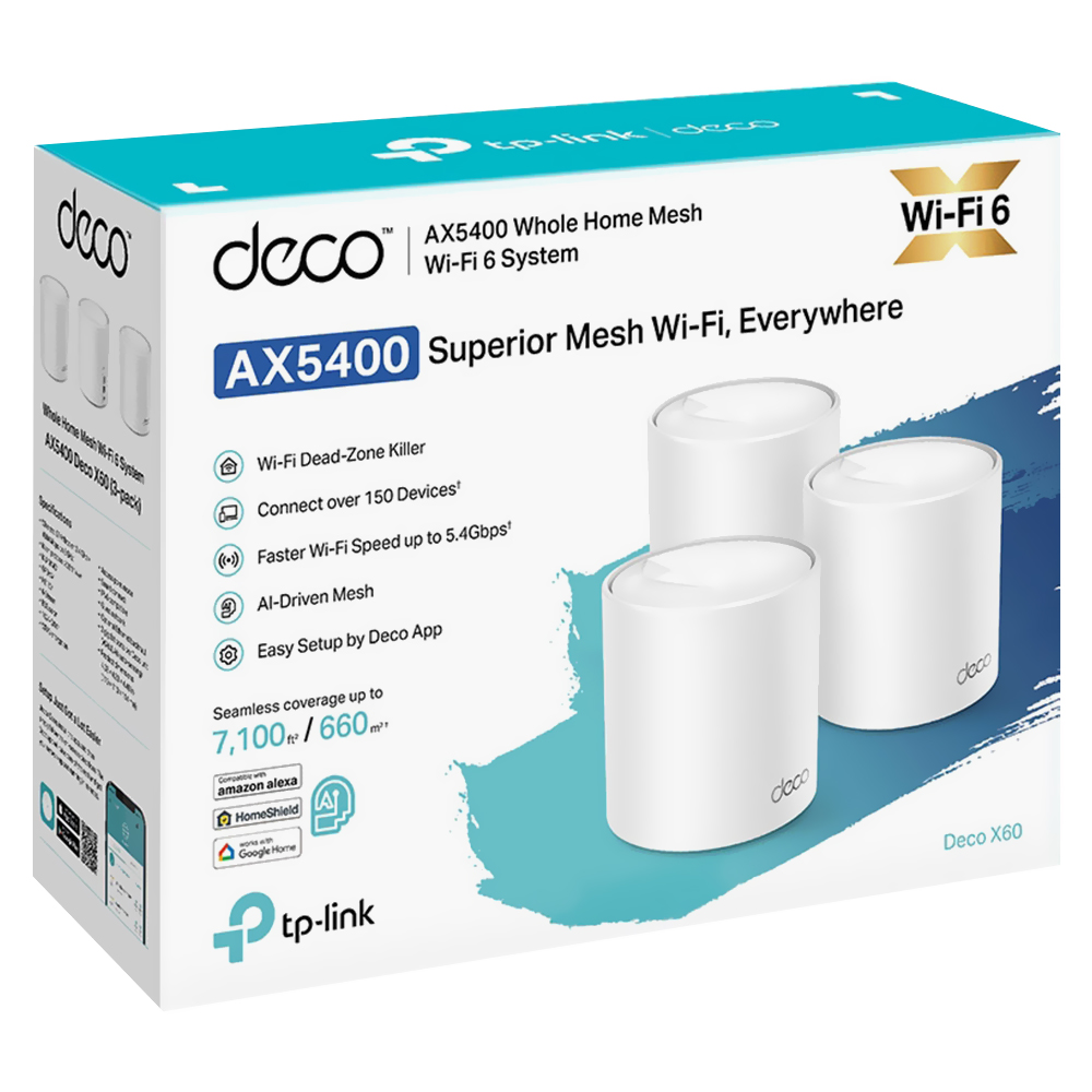 Router Tp-Link Deco X60 Whole Home Mesh Wi-Fi AX5400 Dual Band 2.4GHz 5GHz Blanco (Kit con 3)