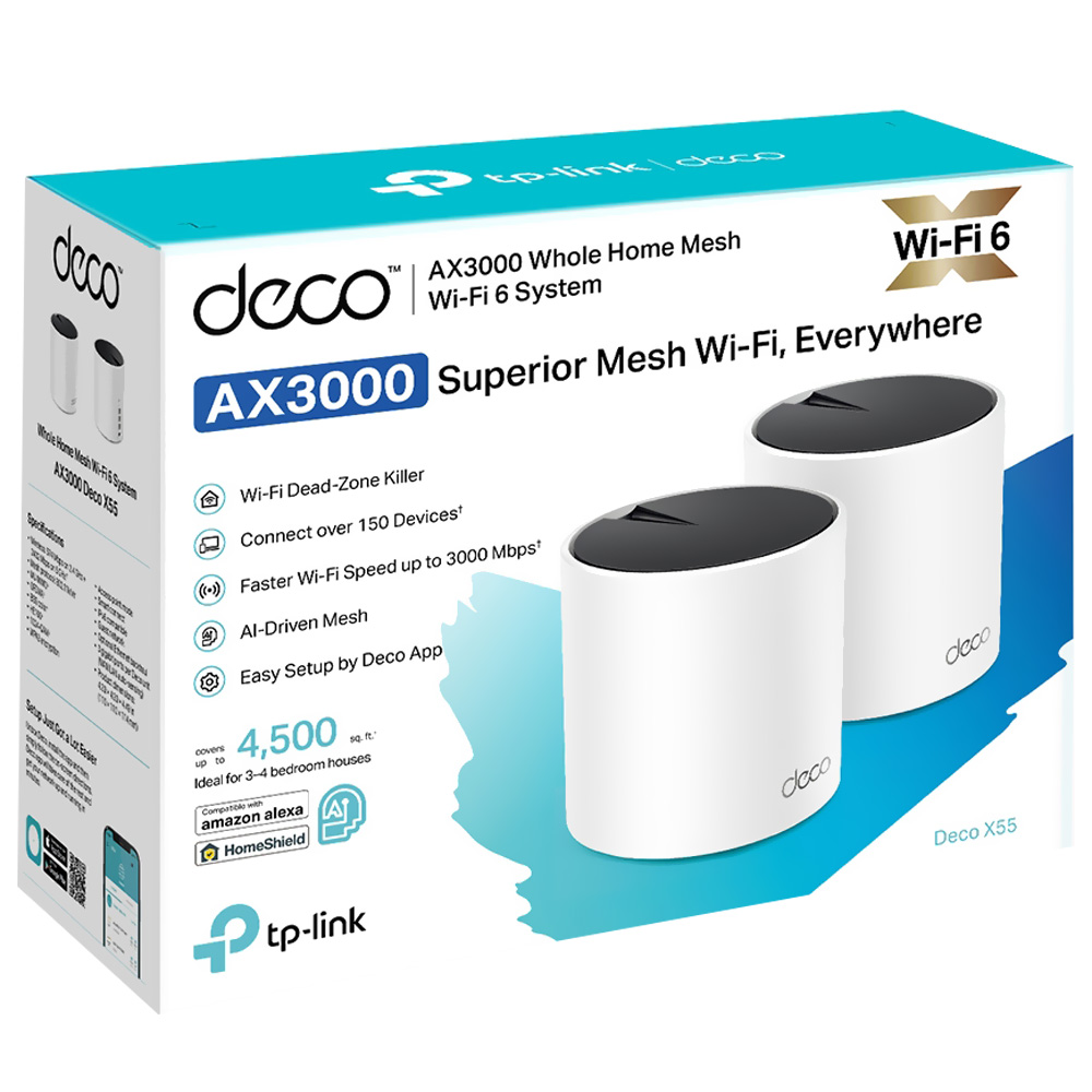 Router Tp-Link Deco X55 Whole Home Mesh AX3000 Dual Band 2.4GHz 5GHz Wi-Fi 6 Blanco (Kit con 2)