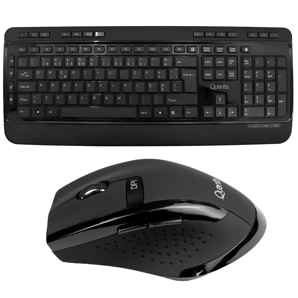 Teclado + Mouse Quanta QTKTM1600 Wireless Portugués Negro + Auricular QTAGE10