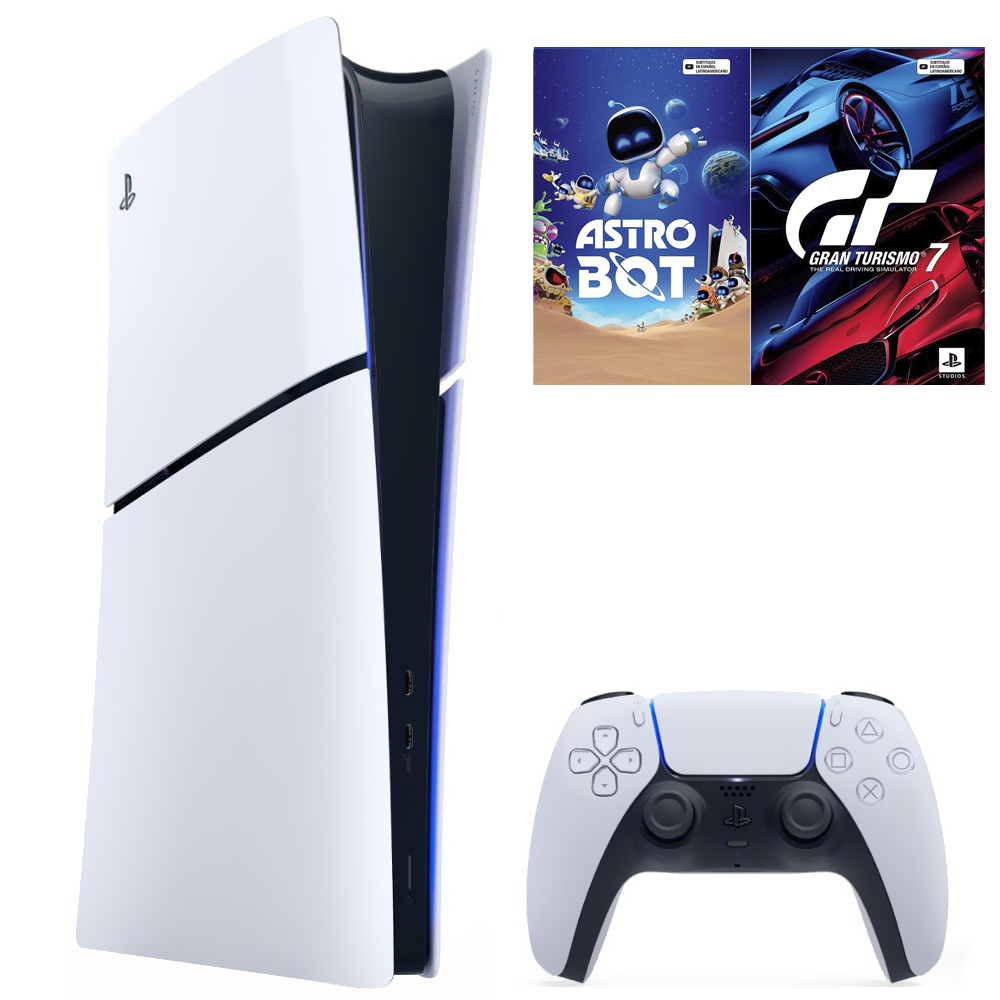 Consola Sony PlayStation 5 Slim CFI-2015 B01X 1TB Digital Edition Bivolt Blanco + Juego Astro Bot e Gran Turismo 7 (Americano)