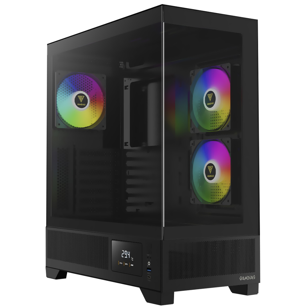Gabinete Gamer Gamdias Atlas M1 Mid Tower 3 Cooler ARGB Negro