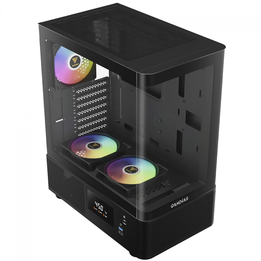 Gabinete Gamer Gamdias Atlas E2 CG Mid Tower 3 Cooler ARGB Negro
