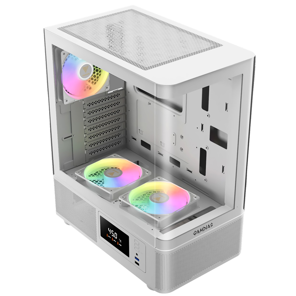 Gabinete Gamer Gamdias Atlas E2 CG WH Mid Tower 3 Cooler ARGB Blanco