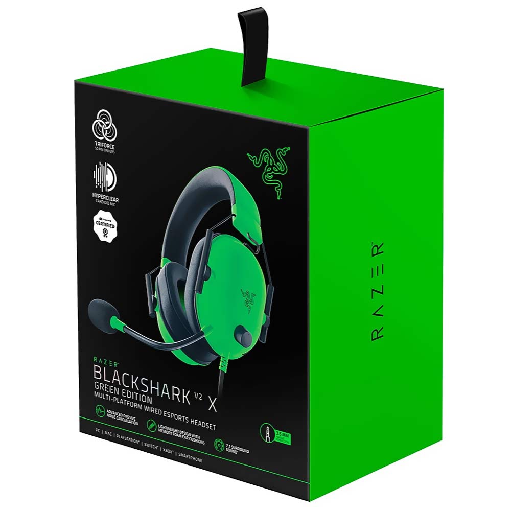 Auricular Gamer Razer Blackshark V2 X Con Cable - Negro Verde (RZ04-03240600-R3U1)