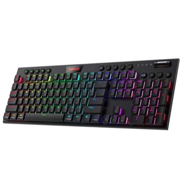 Teclado Gamer Mecánico Redragon K618RGB-PRO Horus Wireless RGB RED Inglés Negro