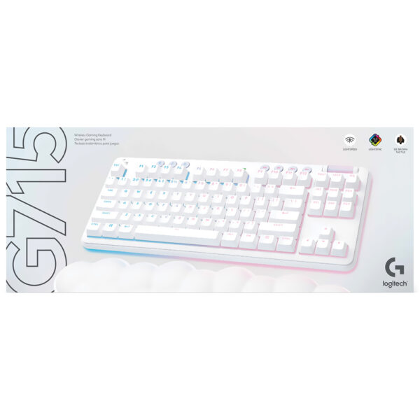 Teclado Gamer Logitech G715 LightSpeed Wireless Brown RGB Inglés Blanco (920-010453)
