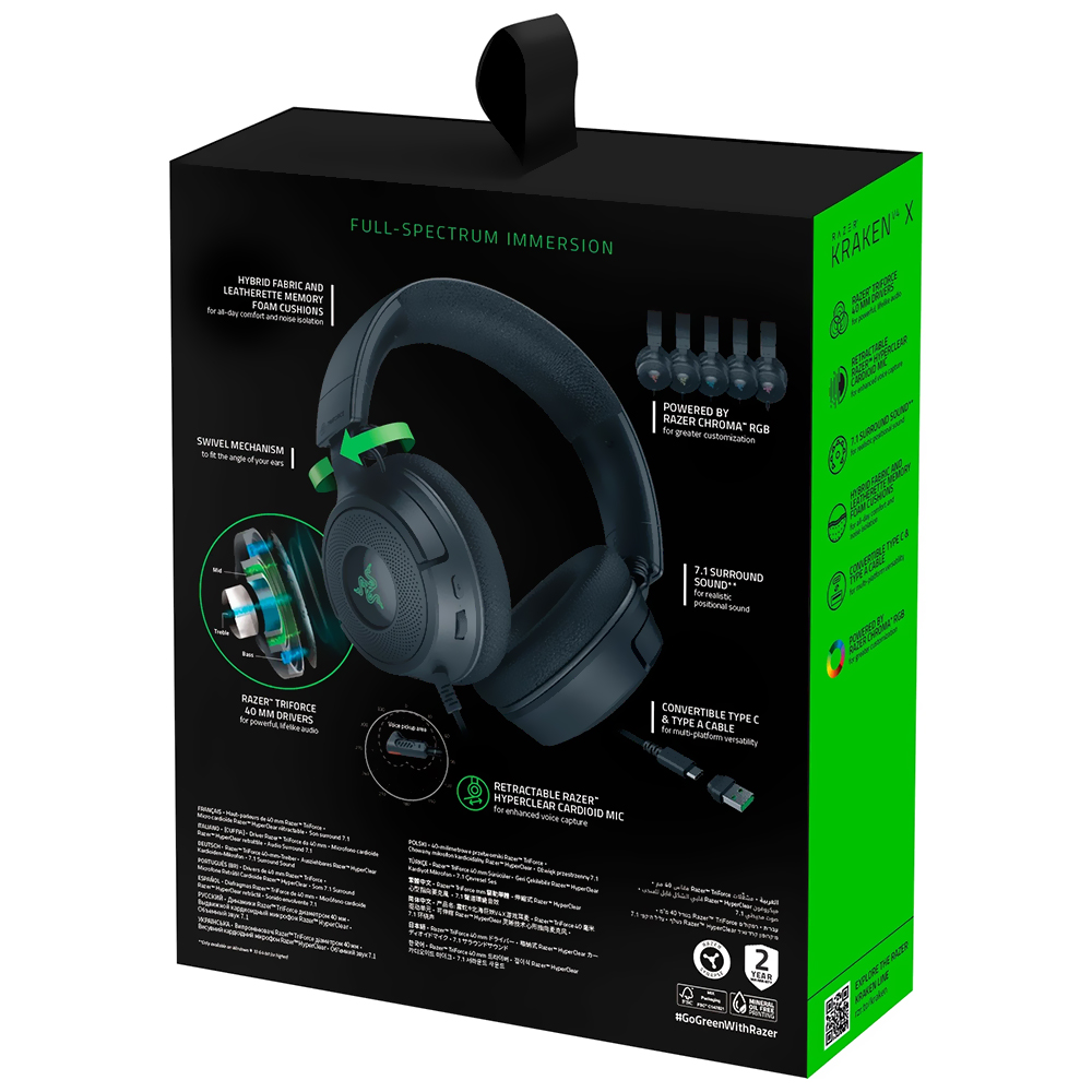 Auricular Gamer Razer Kraken V4 X RGB Con cable - Negro (RZ04-05180100-R3U1)