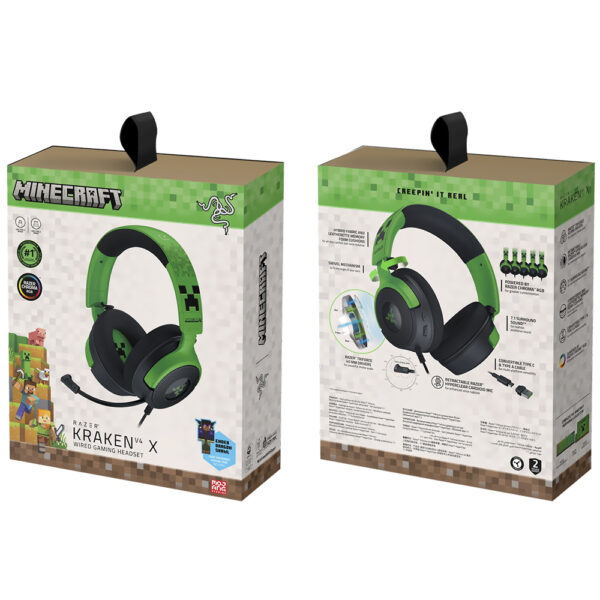 Auricular Gamer Razer Kraken V4 X Minecraft Edition RGB Con cable - Verde (RZ04-05180200-R3M1)