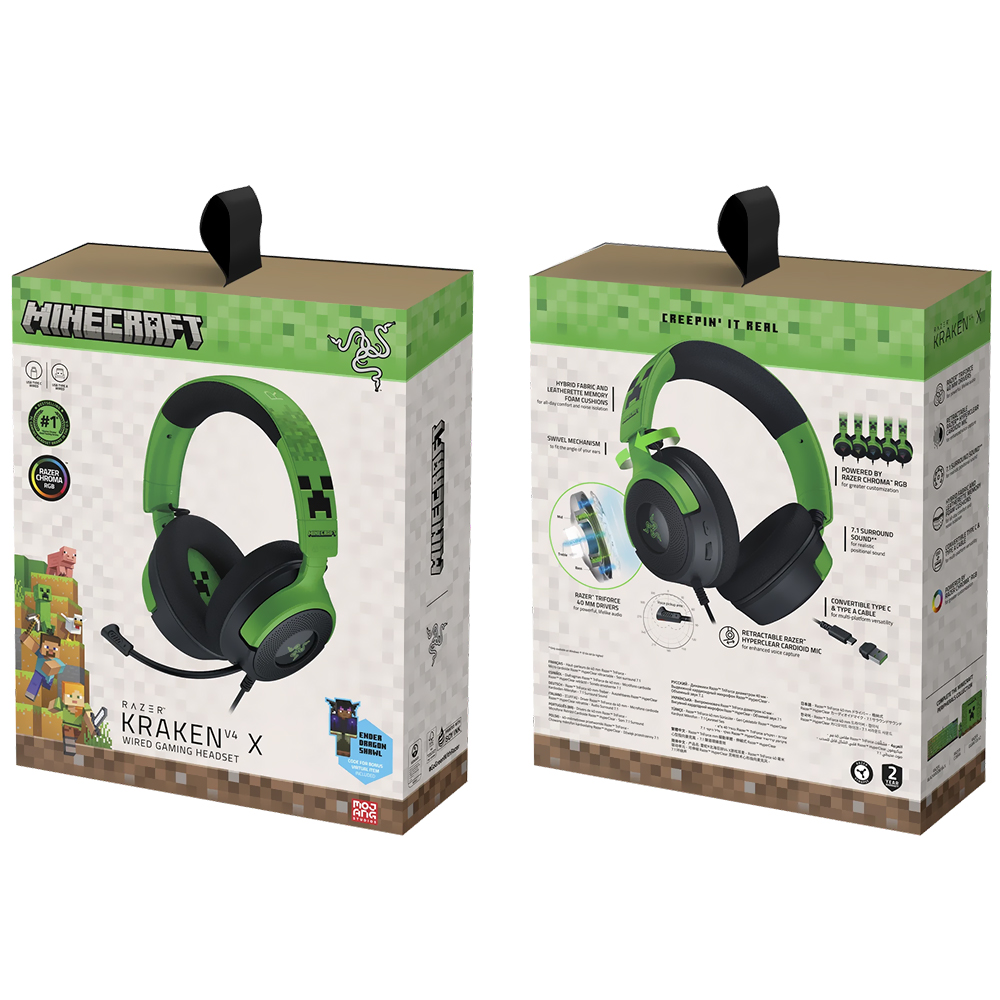 Auricular Gamer Razer Kraken V4 X Minecraft Edition RGB Con cable - Verde (RZ04-05180200-R3M1)