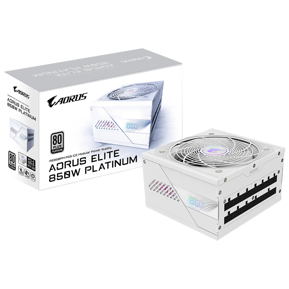Fuente de Alimentación Gigabyte AORUS Elite GP-AE850PM PG5 Ice 850W ATX 3.1 Modular 80 Plus Platinum Bivolt