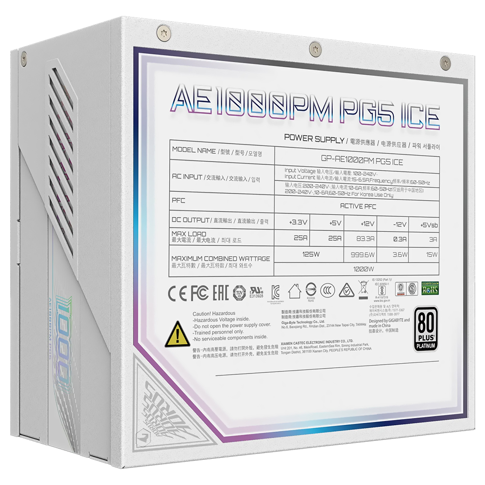 Fuente de Alimentación Gigabyte AORUS Elite GP-AE1000PM PG5 Ice 1000W ATX 3.1 Modular 80 Plus Platinum Bivolt