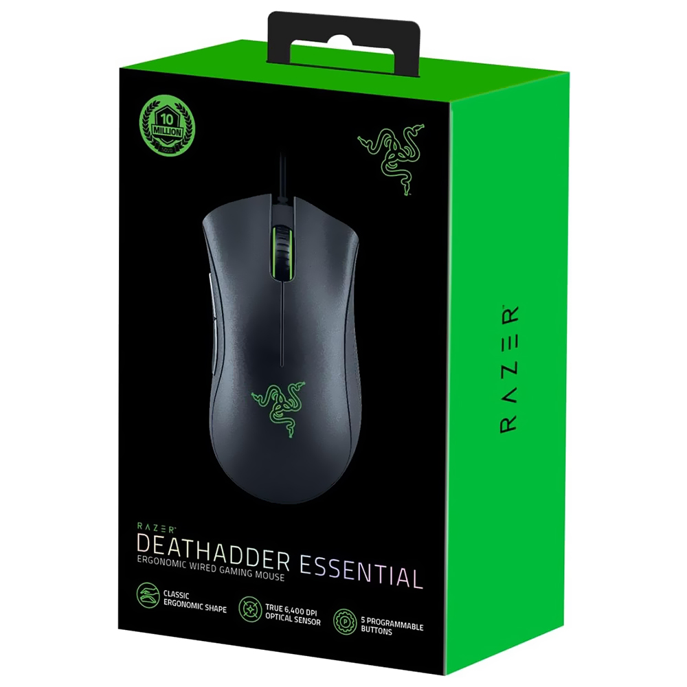 Mouse Gamer Razer Deathadder Essential Ergonomic USB Negro (RZ01-03850100-R3M1)