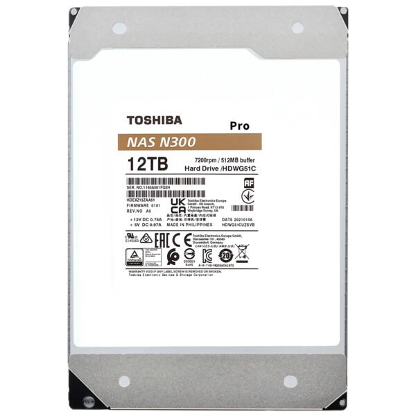 HDD Toshiba 12TB N300 Pro Nas 3.5" SATA 3 7200RPM HDDWG51CXZSTB