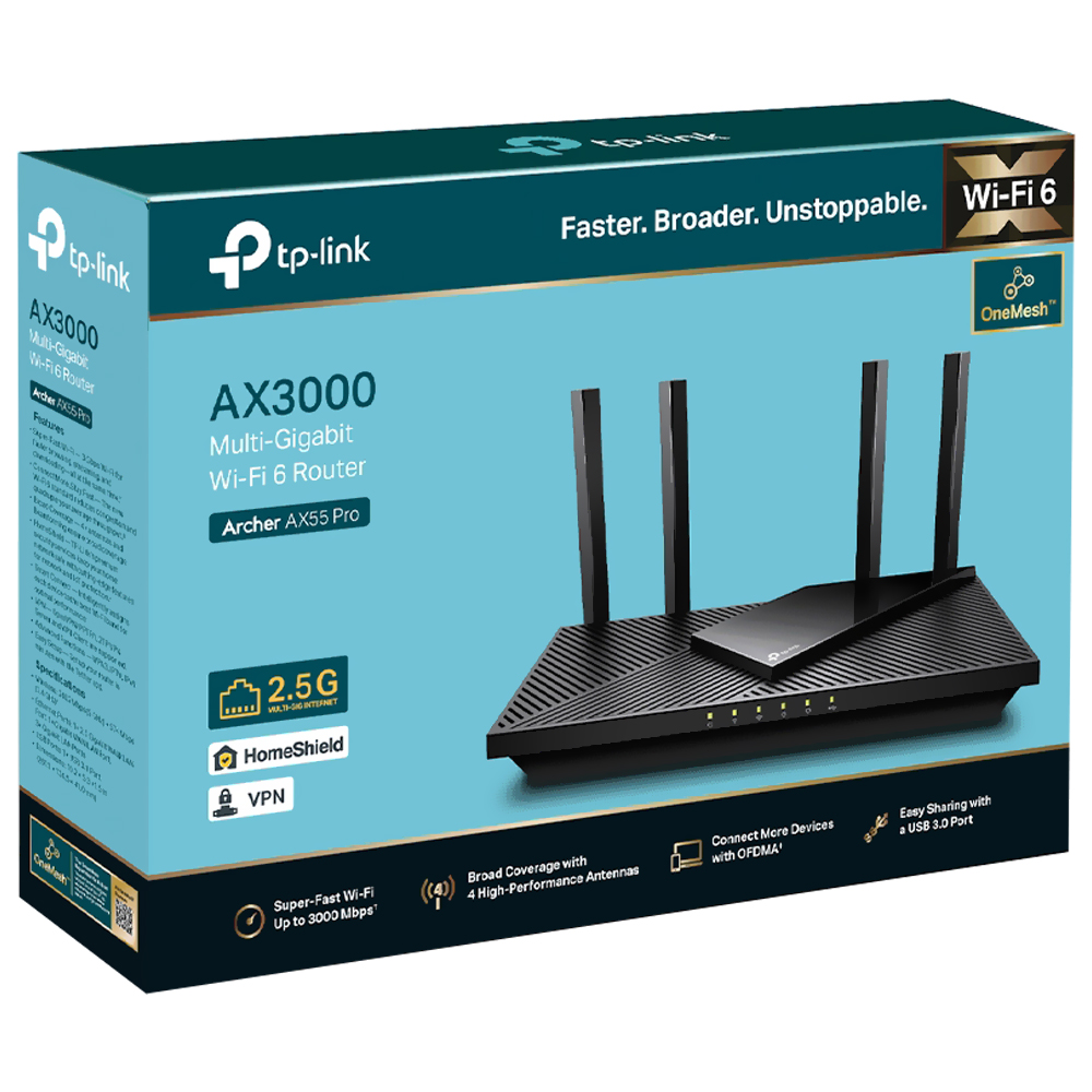 Router Tp-Link Archer AX55 Pro AX3000 Dual Band 2.4GHz 5GHz Wi-Fi 6