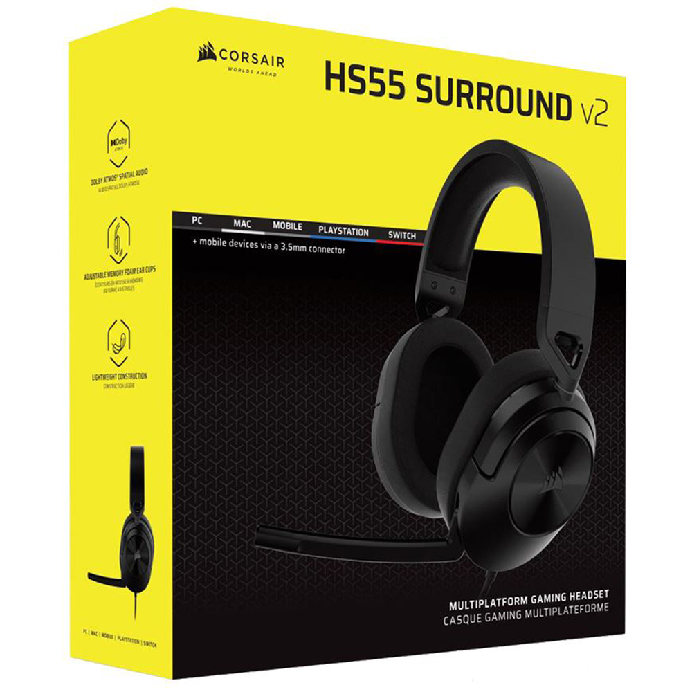 Auricular Gamer Corsair HS55 Surround V2 Con cable - Negro (CA-9011389-WW)