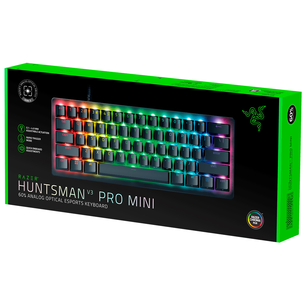 TECLADO GAMER USB RAZER HUNTSMAN V3 PRO MINI ANALOG OPTICAL RGB INGLES PRETO RZ03-04990200-R3U1