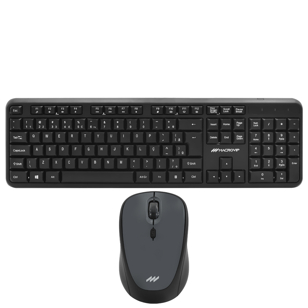 Teclado + Mouse Macrovip MV-MK300WB-BR Wireless Portugués Negro