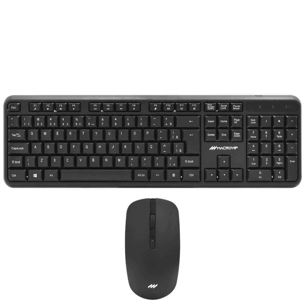 Teclado + Mouse Macrovip MV-MK200WB-BR Wireless Portugués Negro