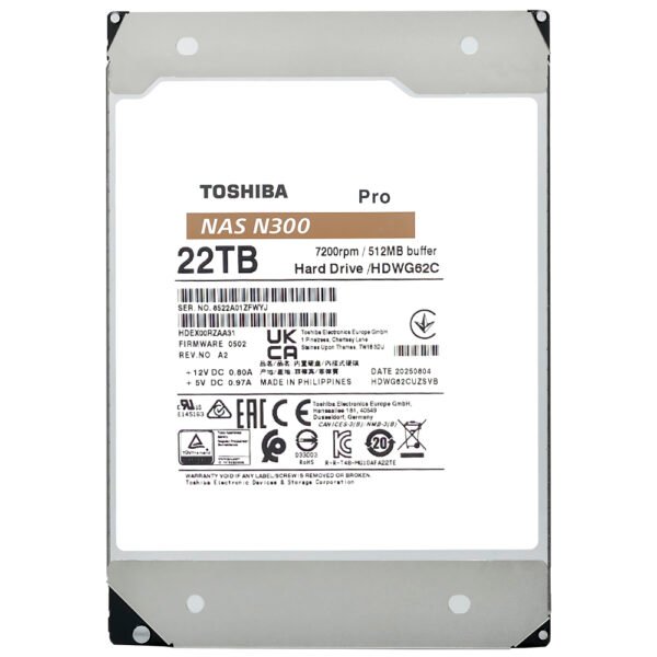 HDD Toshiba 22 TB N300 Pro NAS 3.5" SATA 3 7200RPM-HDWG62CXZSTB