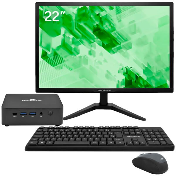 Mini PC Macrovip nanoBOX K1 Intel Core i3 1215U de 1.2GHz 8GB de RAM 512GB SSD Win11Pro Negro + Monitor 22" Teclado Mouse