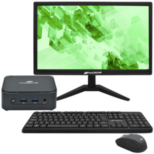 Mini PC Macrovip nanoBOX C1 Intel N100 de 0.8GHz 8GB de RAM 512GB SSD Win11Pro Negro + Monitor 20" Teclado Mouse