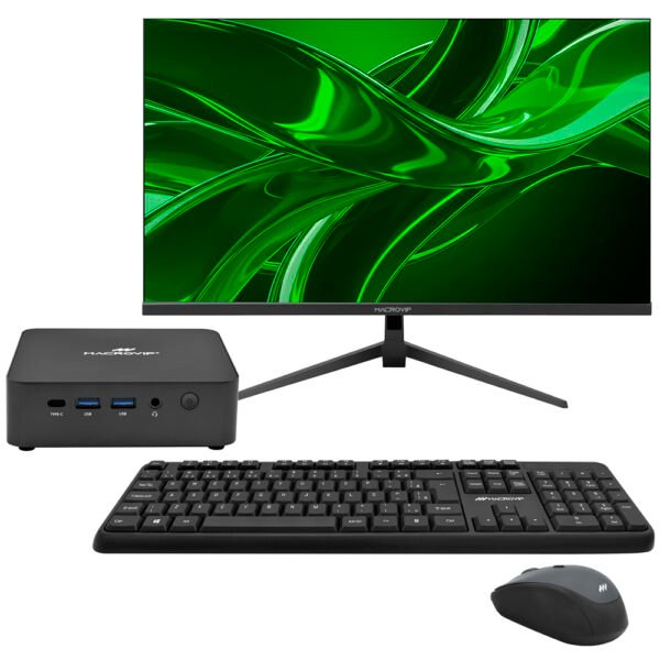 Mini PC Macrovip nanoBOX K1 Intel Core i5 12600H de 2.5GHz 16GB de RAM 512GB SSD Win11Pro Negro + Monitor 23.8" Teclado Mouse