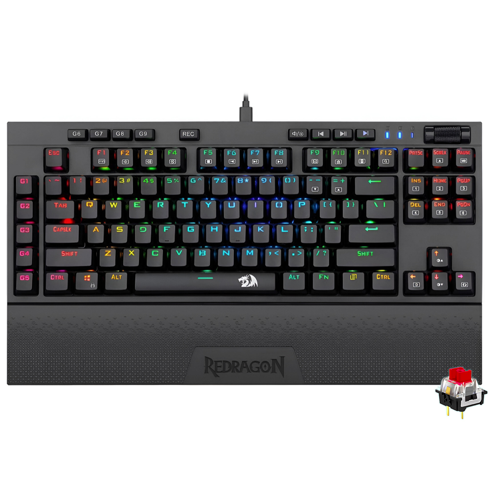 Teclado Gamer Mecánico Redragon K588RGB Broadsword USB RGB RED Inglés Negro